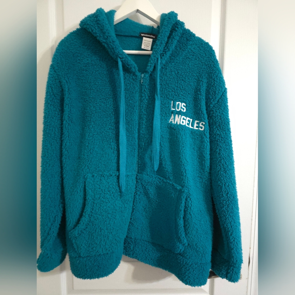 ⚡️ Weekend Los Angeles Teal Sherpa Fleece Teddy Hoodie Jacket